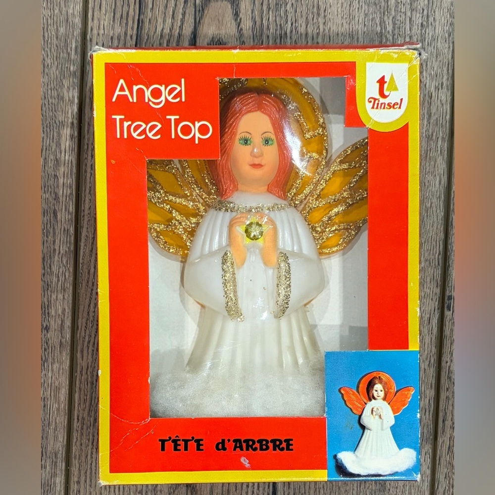 Vintage Angel Tree Topper Glitter Wings Retro Christmas Decor